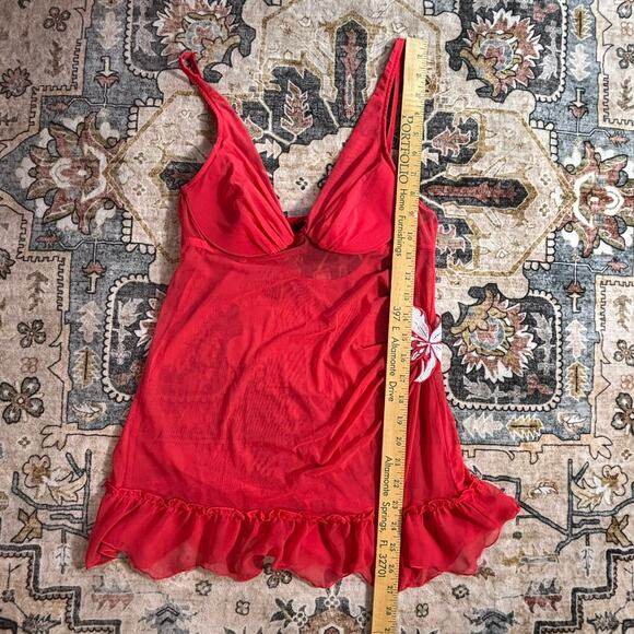 Vintage Victoria's Secret Red Lace Mesh Lingerie Dress Top Size 34B Small Y2k - Picture 7 of 8